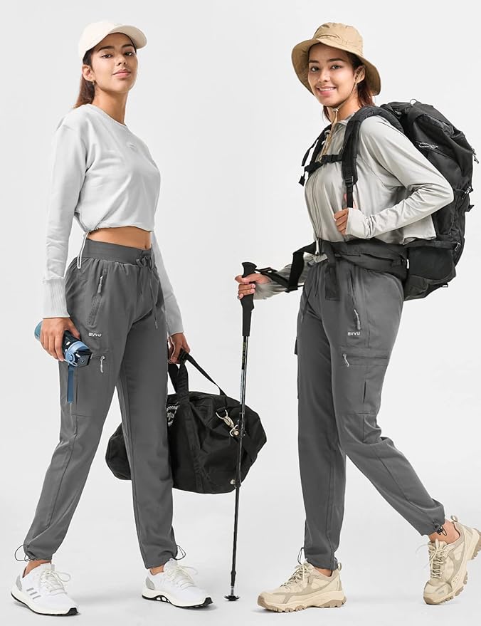 BVVU Women's Hiking Pants Lightweight Quick Dry Travel Outdoor Pants Waterproof Work Cargo Joggers with Zipper Pockets