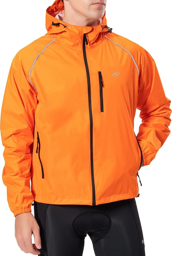 Men's Cycling Running Rain Jacket Lightweight Waterproof Biking Hiking Windbreaker Raincoat Reflective Packable