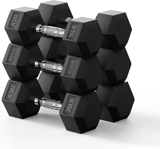 PAPABABE Hex Dumbbell Set 45-550 lb, Rubber Encased Home Gym Dumbbells, Weights Dumbbells for Women & Men, Hand Weight for Strength Training