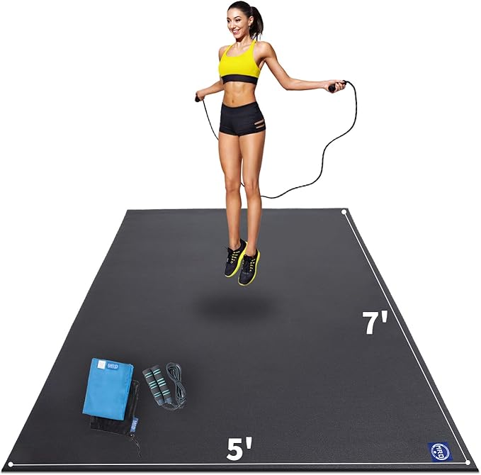 MRO Extra Large Exercise Mat 12'x7'/9'x7'/7'x7'/7'x5'(7mm), High-Density Workout Mats for Home Gym Flooring, Non-Slip, Extra Thick Durable Cardio Mat, Ideal for Plyo, MMA, Jump Rope - Shoe Friendly