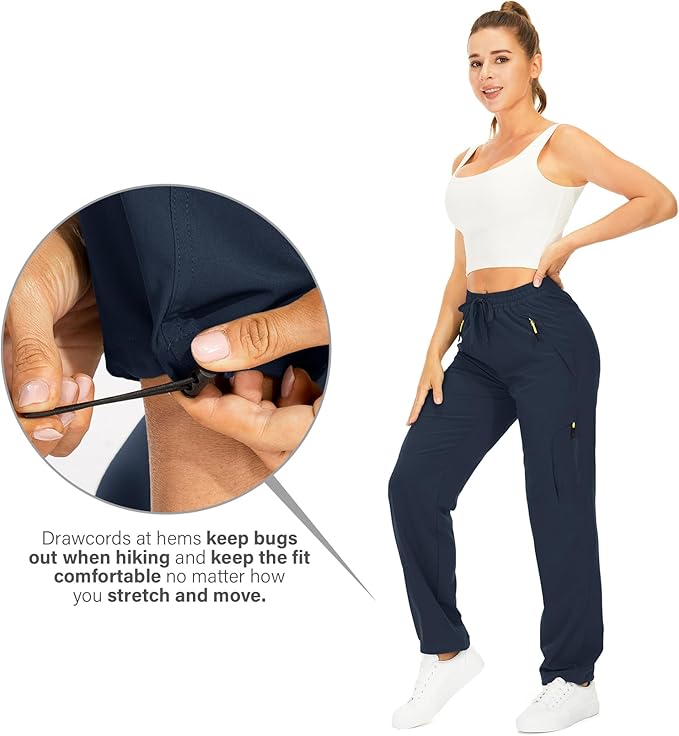Womens Hiking Pants Quick Dry UPF 50 Lightweight Travel Golf Cargo Safari Pants Zipper Pockets