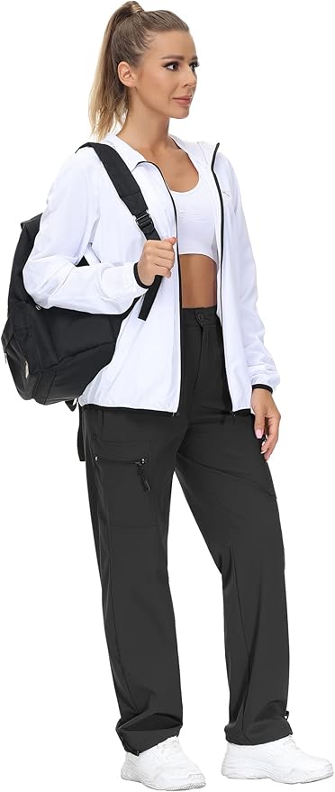 VVK Women's Hiking Cargo Pants Lightweight Quick Dry Outdoor Athletic Pants Camping Climbing Golf Zipper Pockets