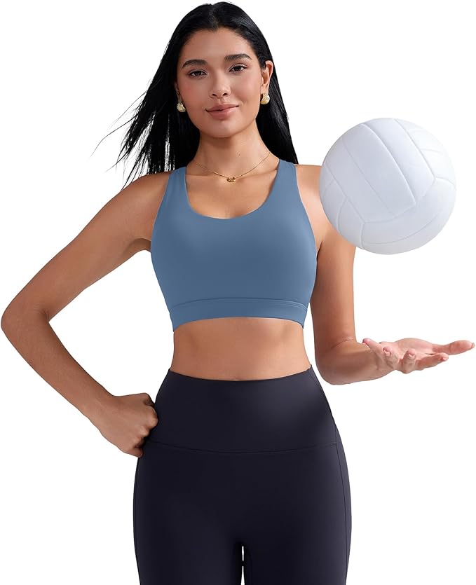 RUNNING GIRL Sports Bra for Women, Criss-Cross Back Padded Strappy Sports Bras Medium Support Yoga Bra with Removable Cups