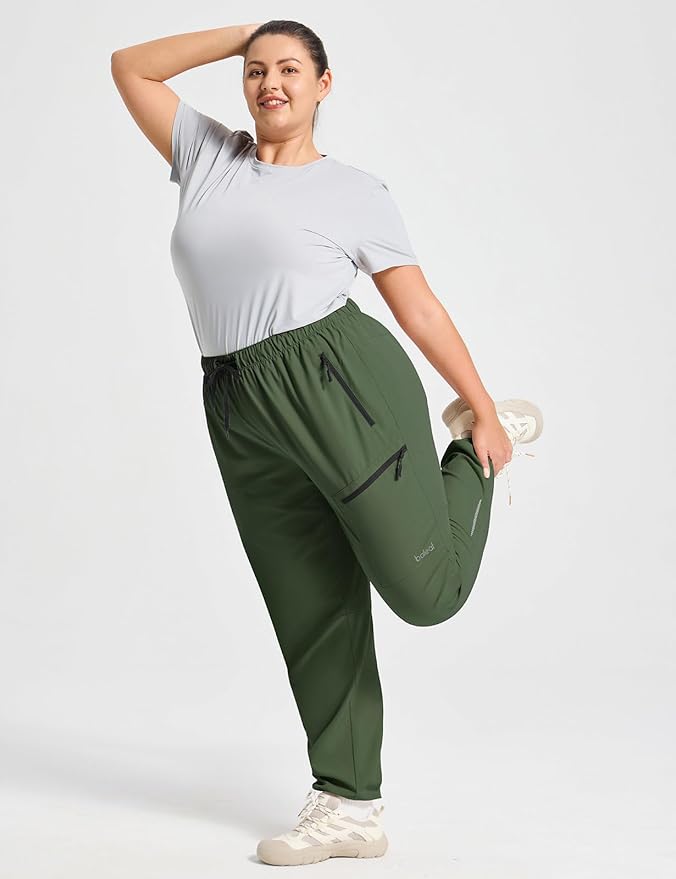 baleaf Plus Size Pants for Women Hiking Cargo Water Resistant UPF 50+ Cargo Joggers Zipper Pockets