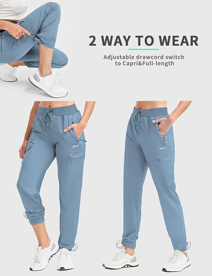 BVVU Women's Hiking Pants Lightweight Quick Dry Travel Outdoor Pants Waterproof Work Cargo Joggers with Zipper Pockets