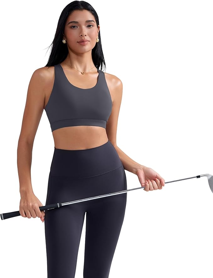 RUNNING GIRL Sports Bra for Women, Criss-Cross Back Padded Strappy Sports Bras Medium Support Yoga Bra with Removable Cups