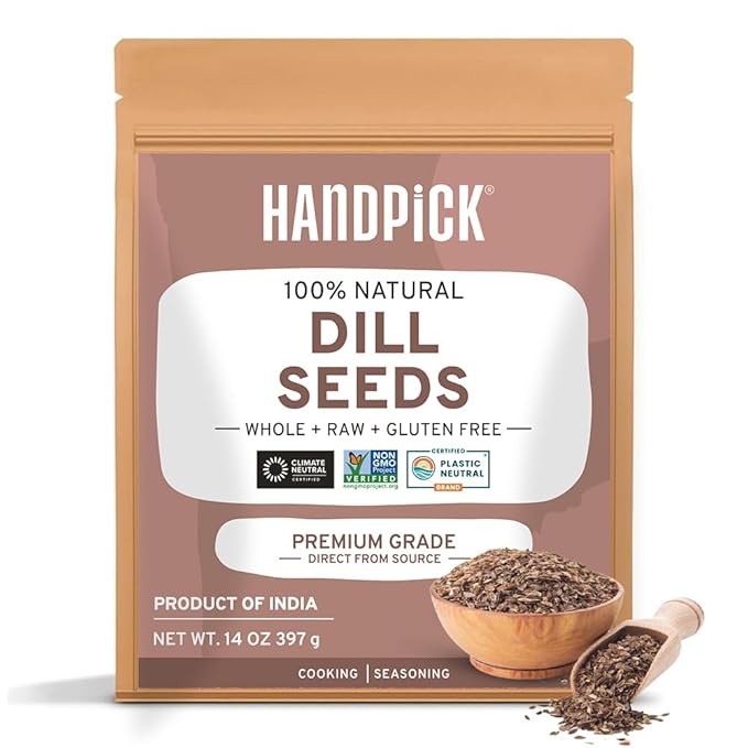 HANDPICK Dill Seeds (397g/14oz) Non GMO, Gluten Free, 100% Raw, Sourced from India, For Cooking, Drinks, Packed in Resealable Ziplock Pouch | For Pickling