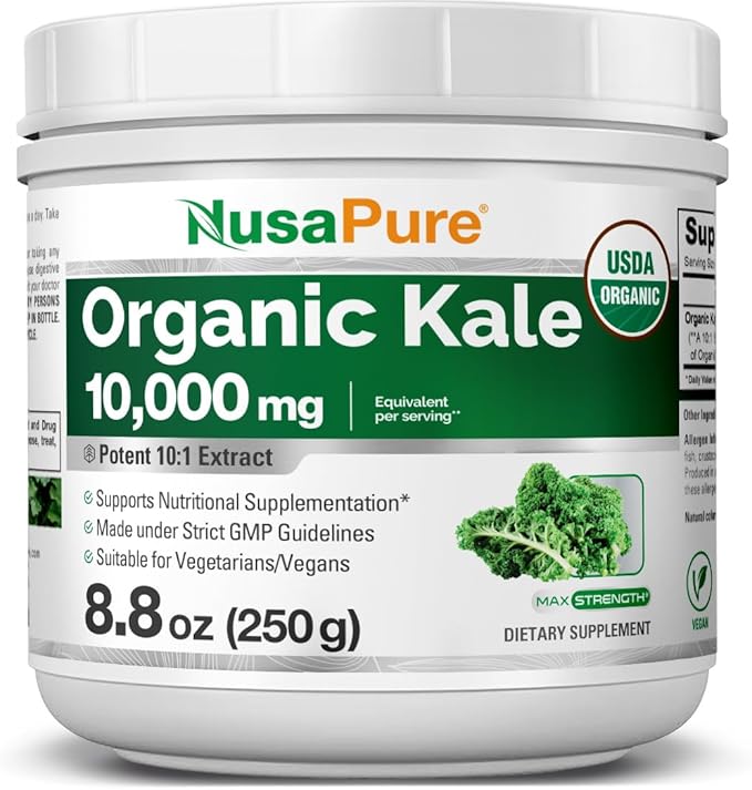 NusaPure Organic Kale Powder 10,000mg per Serving, 8.8 Ounce, Extract 10:1, Non-GMO