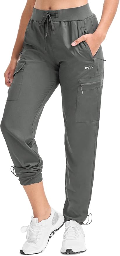 BVVU Women's Hiking Pants Lightweight Quick Dry Travel Outdoor Pants Waterproof Work Cargo Joggers with Zipper Pockets