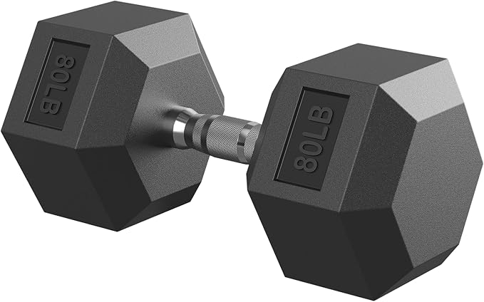 Hex Dumbbell 40-125 lb, Rubber Encased Exercise & Fitness Dumbbells, Hand Weight for Strength Training