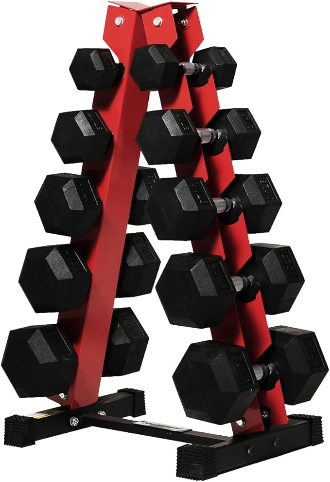 RitFit 250LB/300LB Rubber Hex Dumbbell Sets with Weights Rack, Multiple Color Choices Available, Great Gym Equipment for Home, Strength Training, Workouts