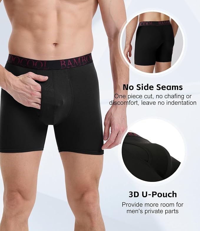 BAMBOO COOL Men's Ultra ComfortSoft Underwear, Moisture Wicking & Breathable No Ride Up Boxer Briefs with Fly, Multipack