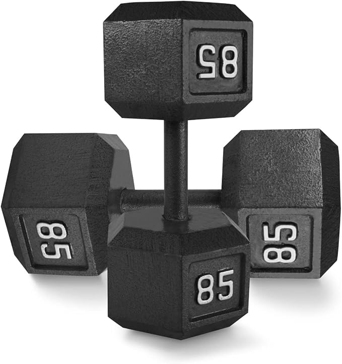 WF Athletic Supply Cast Iron Solid Hexagon Gray/Black Dumbbells, Strength Training Free Weights Set of 2 for Women and Men, Hand Weights Sold by Pairs, Multi-Select Size Options Available