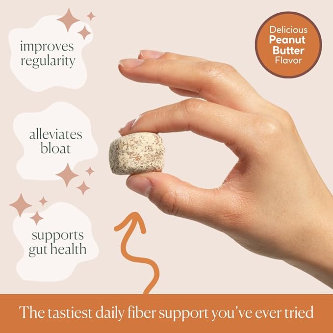 Fiber Supplement - 5g Daily Fiber Bite - Supports Regularity, Digestion and Gut Health - All Natural Ingredients, Peanut Butter Cacao Flavor, 30 Servings