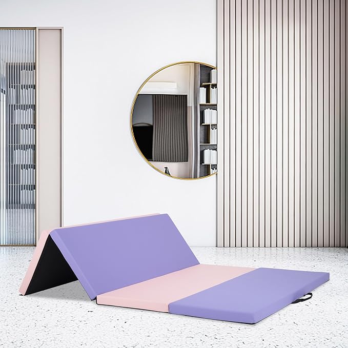 Gymnastics Tumbling Mats Portable Gymnastics Mat Foldable Tumbling Mat 2'x6'/4'x8' PU Leather Exercise Mat Yoga Mat with Carrying Handles for home Workout outdoor Yoga Gymnastics