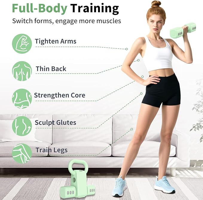 2-in-1 Adjustable Dumbbells Set, 4 Levels Weight Dumbbells Set for Women Men, Each 2.2/3.3/4.4/5.5lb Hand Weights with Kettlebell Form for Home Gym Exercise Training