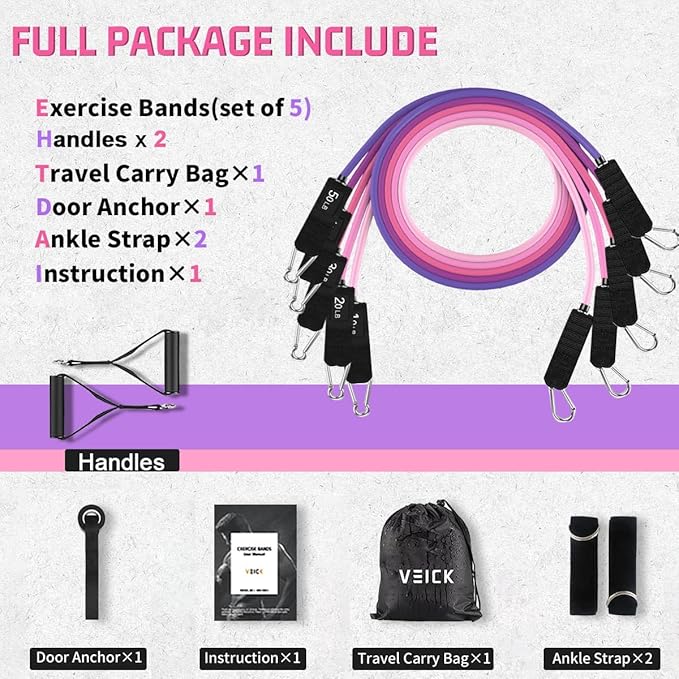 VEICK Resistance Bands, Exercise Bands, Workout Bands, Resistance Bands for Working Out with Handles for Men and Women, Exercising Bands for Fitness Weights Work Out at Home