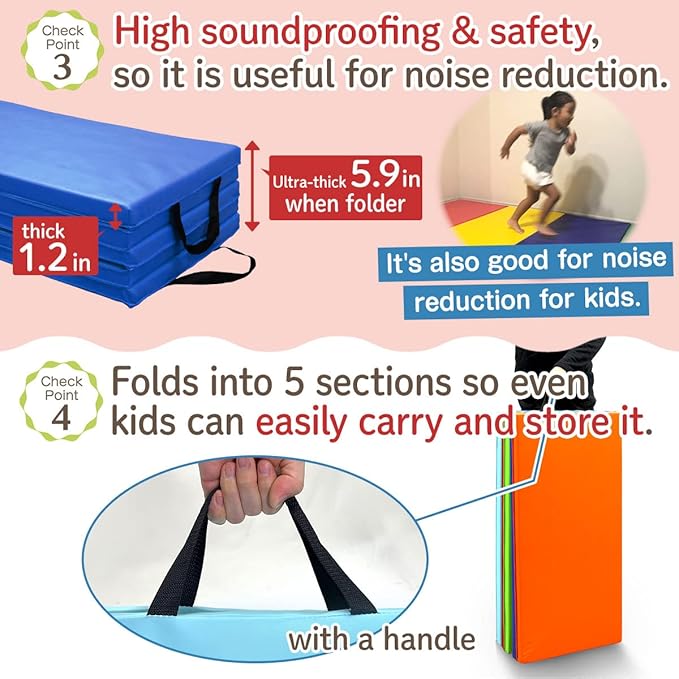 KaRaDaStyle Gymnastics Mat Folding Stretch Mats 75"x31"x1.2" Exercise Muscle Training Children Play Horizontal Bar Mat Yoga Sports Soundproof Home Use