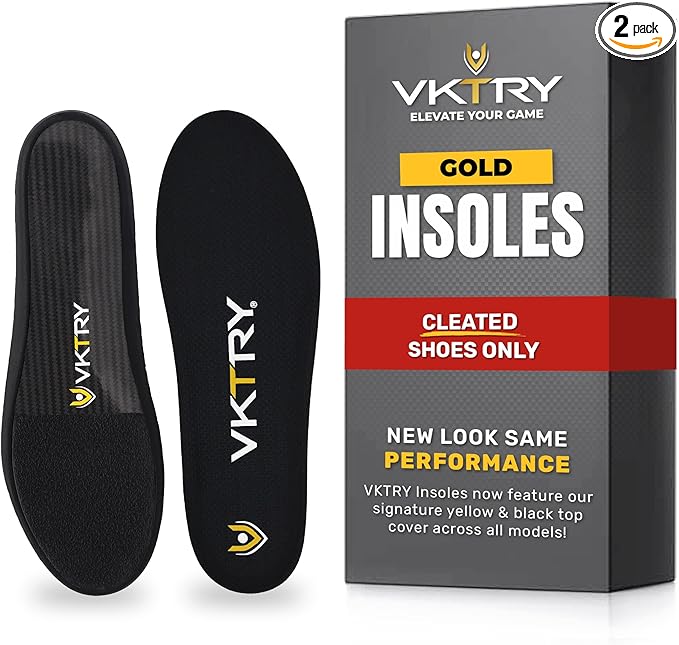 VKTRY Gold for Cleated Shoes - Carbon Fiber Performance Insoles - Customized Inserts for Football, Baseball, Lacrosse & More| Run Fast, Jump High, Support Recovery, US M6-6.5, W8-8.5, 121-170lb