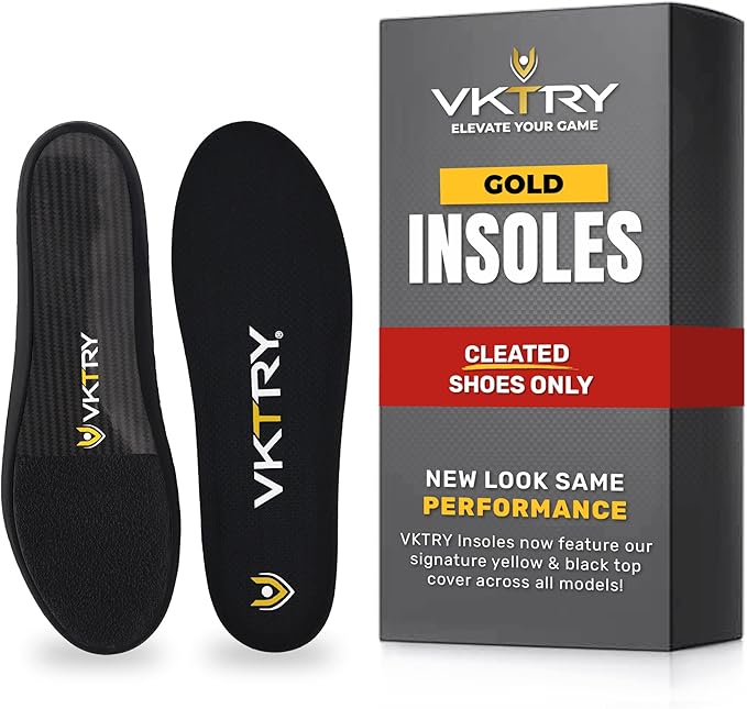 VKTRY Gold for Cleated Shoes - Carbon Fiber Performance Insoles - Customized Inserts for Soccer & Track | Run Fast, Jump High, Land Soft, Support Recovery, US: Men 12-12.5, Women 14-14.5, 171-220lbs