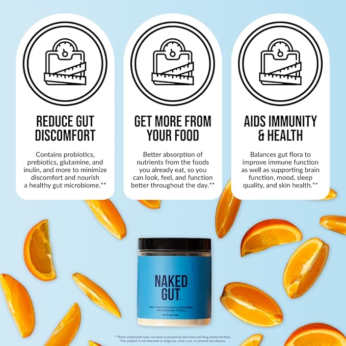 NAKED Gut - Daily Gut Health Supplement - Natural Gut Health Powder for Gut Cleanse, Digestive Support, GMO-Free, Soy-Free, Gluten-Free, Vegan and Hypoallergenic, 40 Servings