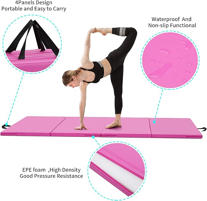 ZENOVA Gymnastics Mat 6'x3'x2''/4'x8'x2'' Exercise Mat Gym Mat for Home Aerobics Workout Foldable Tumbling Mat Children Gifts
