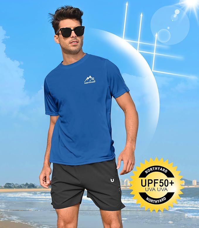 NORTHYARD Men's UPF 50+ Sun Protection Shirts Swim SPF UV Quick Dry Short Sleeve T-Shirts for Athletic Fishing Rash Guard