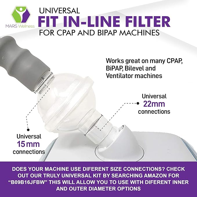 Mars Wellness Universal Fit CPAP Inline Filter for CPAP Machines - Compatible with Resmed, Dreamstation Machines - 6 Pack