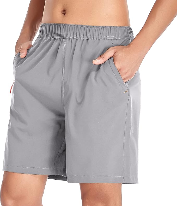 Men's Gym Shorts Sports Quick Dry Workout Running or Casual Training Short with Zipper Pockets