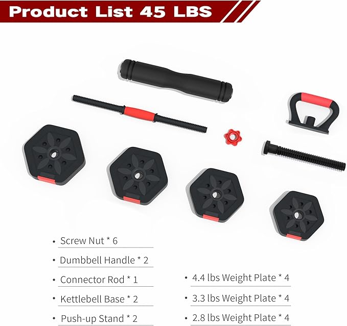 VIVITORY Dumbbell Sets Adjustable Weights, Free Weights with Connector, Non-Rolling Adjustable Dumbbell Set, Barbell for Home Gym, Hexagon, Cement Mixture