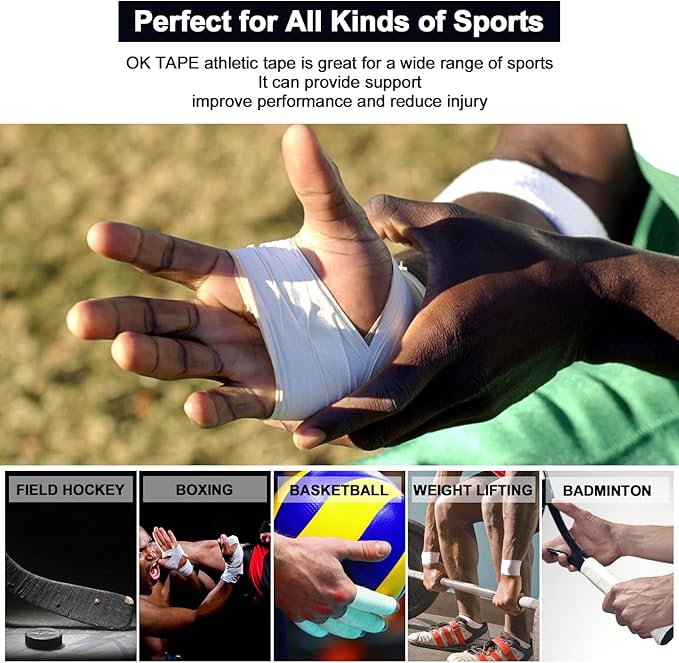 OK TAPE Athletic Sports Tape（4 Packs) - 45ft Per Roll Very Strong Tape for Athlete & Sport Trainers & First Aid Injury Wrap, Perfect for Fingers Ankles Wrist on Bat, Hockey Stick - Red