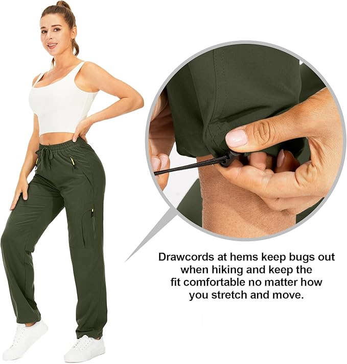 Womens Hiking Pants Quick Dry UPF 50 Lightweight Travel Golf Cargo Safari Pants Zipper Pockets