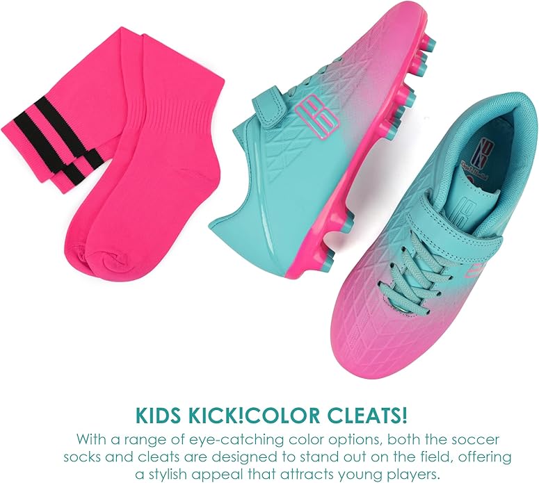 brooman Kids Firm Ground Soccer Cleats Boys Girls Football Cleats with Soccer Socks