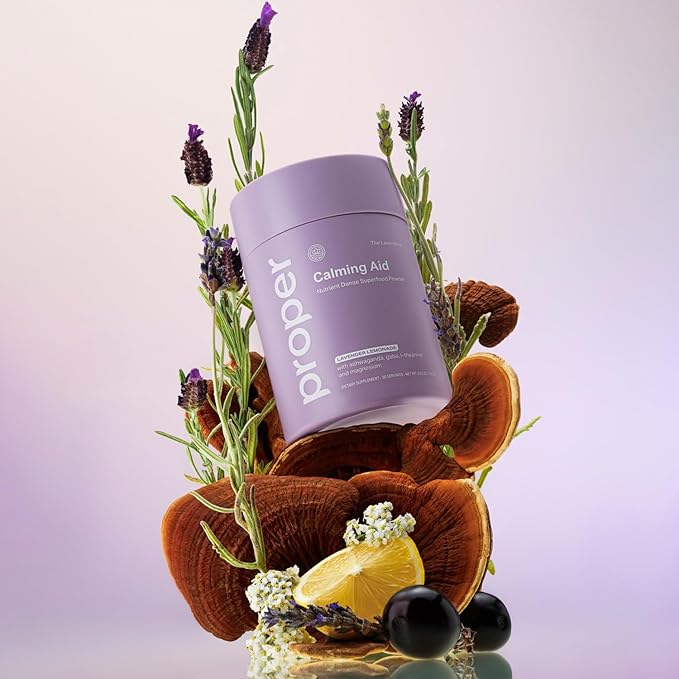 Proper, The Lavenders Calming Aid. Magnesium Supplement Relaxation Drink Mix with GABA, L-Theanine, Lavender, Lemon Balm, and Ashwagandha. Natural Calm Stress Support Supplements