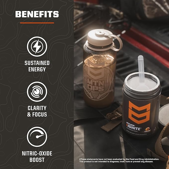 MTN OPS Ignite Energy Drink Powder, Gluten Free Nootropic Supplement Drink Mix, L Arginine, L Citrulline, Caffeine & Nootropic Sugar Free Drink Mix, 45 Servings, Bull Rush