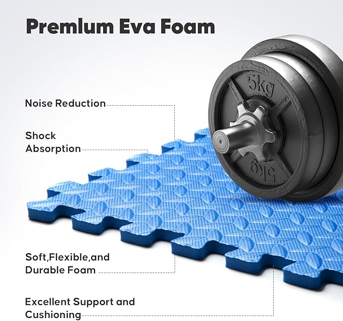 Home Gym Mat, Puzzle Exercise Mat, EVA Interlocking Foam Floor Tiles for Home Workout Equipment and Kids' Play Areas - Black, 24 in x 24 in x ½ in - 16 Tiles (Black, 16 Pack, 64 SQ FT)