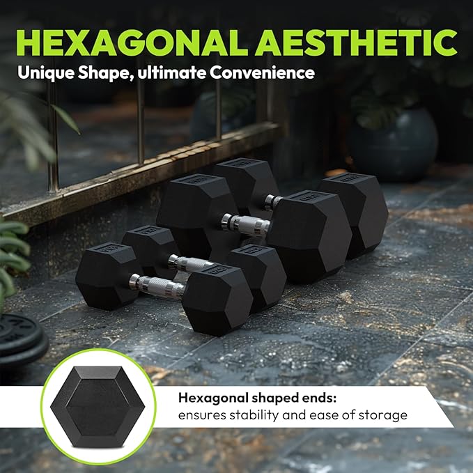Hex Dumbbell 40-125 lb, Rubber Encased Exercise & Fitness Dumbbells, Hand Weight for Strength Training