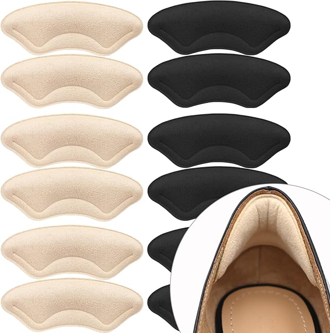 6 Pairs Comfowner Heel Cushion Pads, Comfort Shoe Grips Snugs for Big Shoes Loose Blisters and Pain, Protectors Liners Men Women