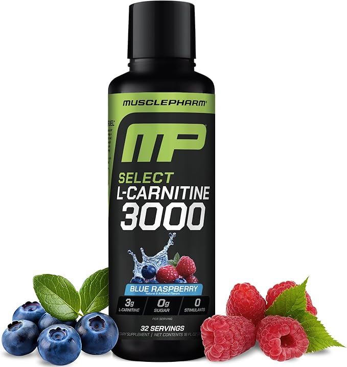 Muscle Pharm L-Carnitine 3000, The Ultimate Liquid L Carnitine Supplement for High-Performance, Supports Metabolism, Hydration & Energy, Zero Sugar/Calories, Blue Raspberry Flavor, 32 Servings