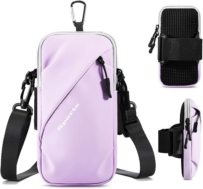 Phone Holder Arm Bands, Small Crossbody Shoulder Holsters Bag with Arm Band, Fits iPhone and All Cell Phones, Use for Running, Walking, Hiking & Biking (Plus Size Purple)