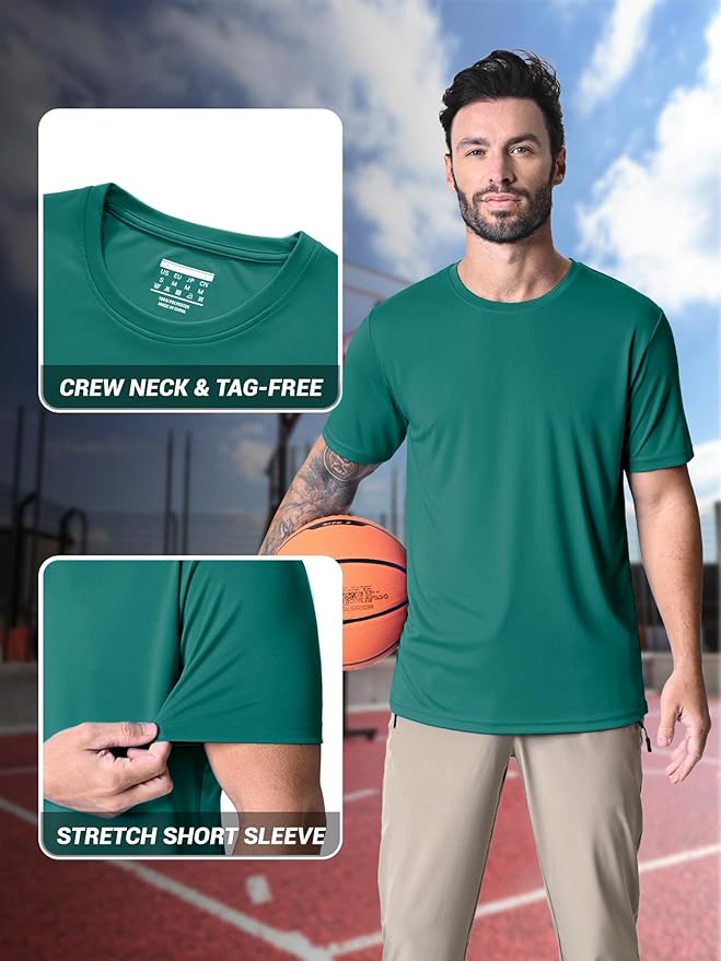MAGCOMSEN Men's Short Sleeve UPF 50+ T-Shirt Quick Dry Rash Guard Athletic Running Swim Top Tee Performance Water Shirts