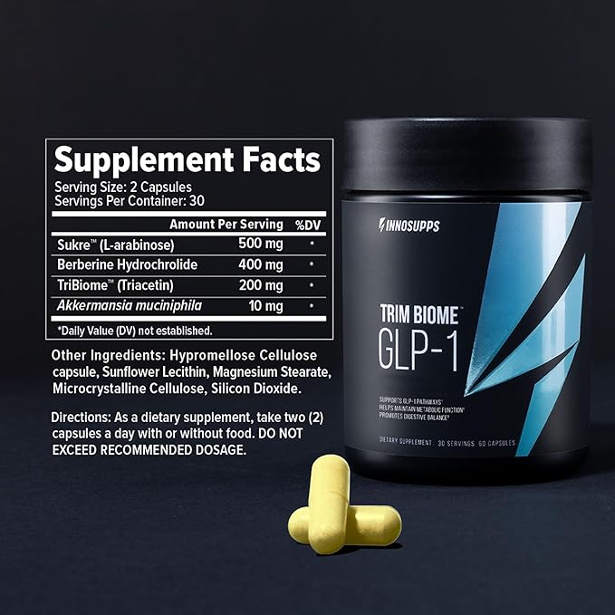 InnoSupps Trim Biome™ GLP-1 | Gut Health + Metabolic Support* | Prebiotic + Probiotic + Postbiotic | Akkermansia + Berberine | 60 Capsules. 30 Servings