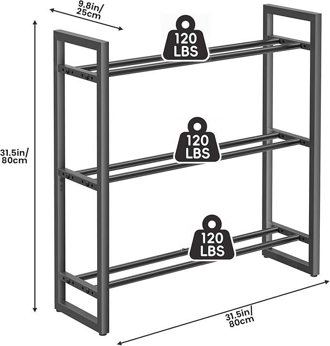 Pickpiff Adjustable 3-Tier Dumbbell Rack – Heavy-Duty Metal Weight Storage Stand for Dumbbells, Kettlebells, and More – Space-Efficient Home Gym Organizer – 360 lb Capacity (Dumbbells Not Included)