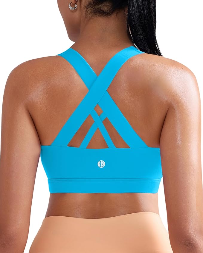 RUNNING GIRL Sports Bra for Women, Criss-Cross Back Padded Strappy Sports Bras Medium Support Yoga Bra with Removable Cups