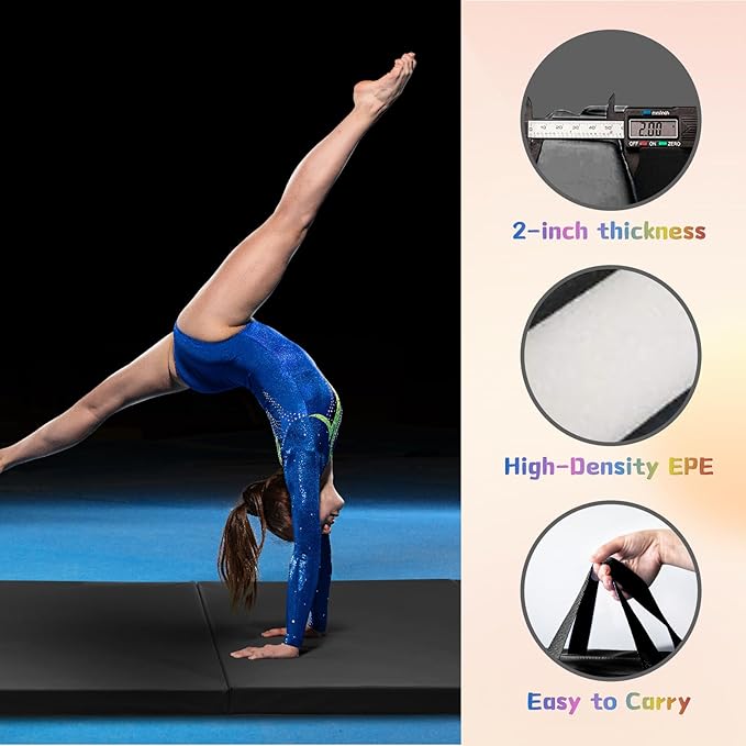 RitFit Upgraded Folding Exercise Mat, 2 Inch Thick Gymnastics Mat 3’x6’,4’x8’,4x10’,2'x8' with Carrying Handles for Yoga, MMA, Stretching, Core Workouts and Home Gym Protective Flooring