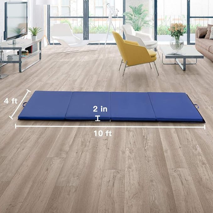 Gymnastics Tumbling Mats Portable Gymnastics Mat Foldable Tumbling Mat 2'x6'/4'x8' PU Leather Exercise Mat Yoga Mat with Carrying Handles for home Workout outdoor Yoga Gymnastics