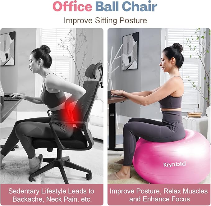 Exercise Ball, Extra Thick Yoga Ball for Workout Pregnancy Stability, 4 Sizes Anti-Burst Balance Ball with Foot Pump - Heavy Duty Fitness Ball Chair for Office, Home & Gym