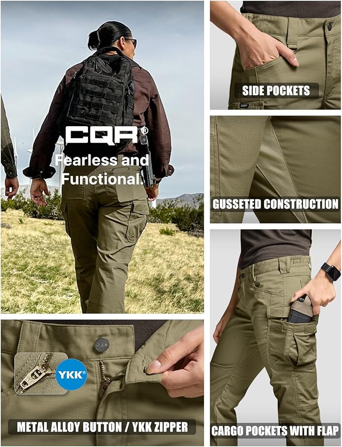 CQR Women's Flex Stretch Tactical Pants, Water Resistant Ripstop Cargo Work Pants with Pockets for Outdoor & Hiking