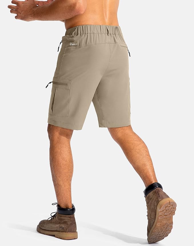Pudolla Men's Hiking Cargo Shorts 9" Lightweight Outdoor Work Shorts for Men Travel Golf Camping Casual with 5 Zipper Pockets