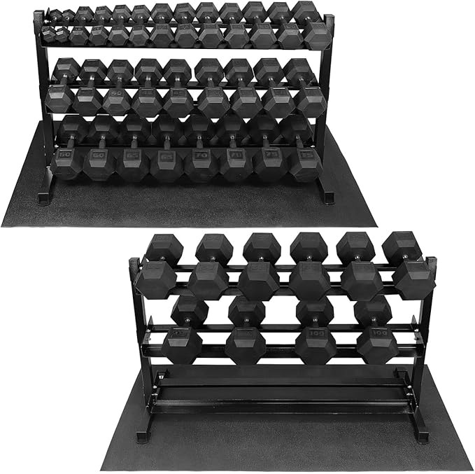 WF Athletic Supply Rubber Encased Hex Dumbbells with Rubber Grip Contoured Handle for Muscle Toning, Strength Building & Full Body Workout